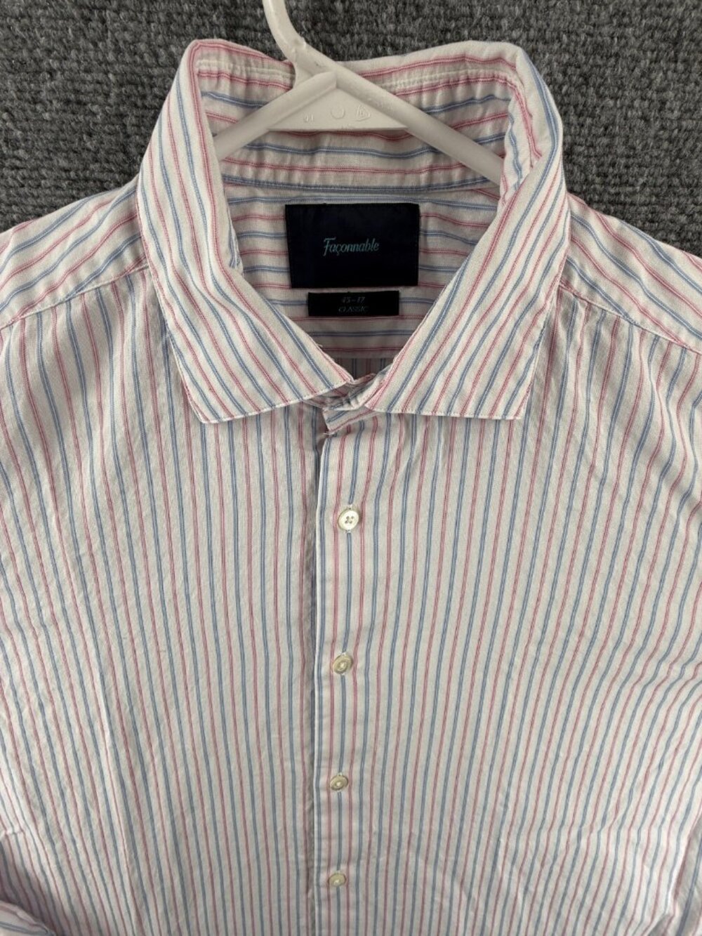 Faconnable Blue Red Striped 17 French Long Sleeve Men Shirt Button Up Spread
